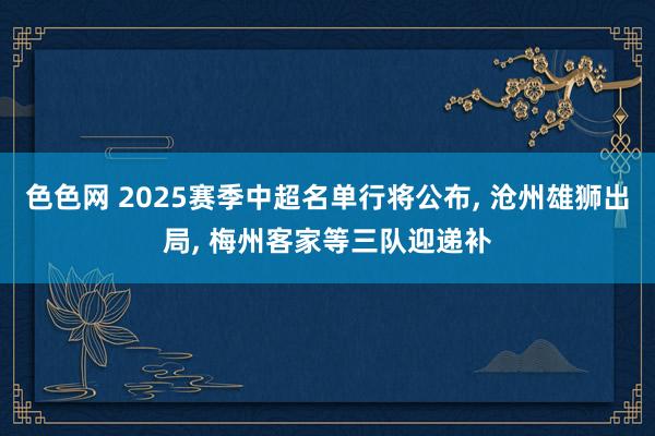 色色网 2025赛季中超名单行将公布， 沧州雄狮出局， 梅州客家等三队迎递补
